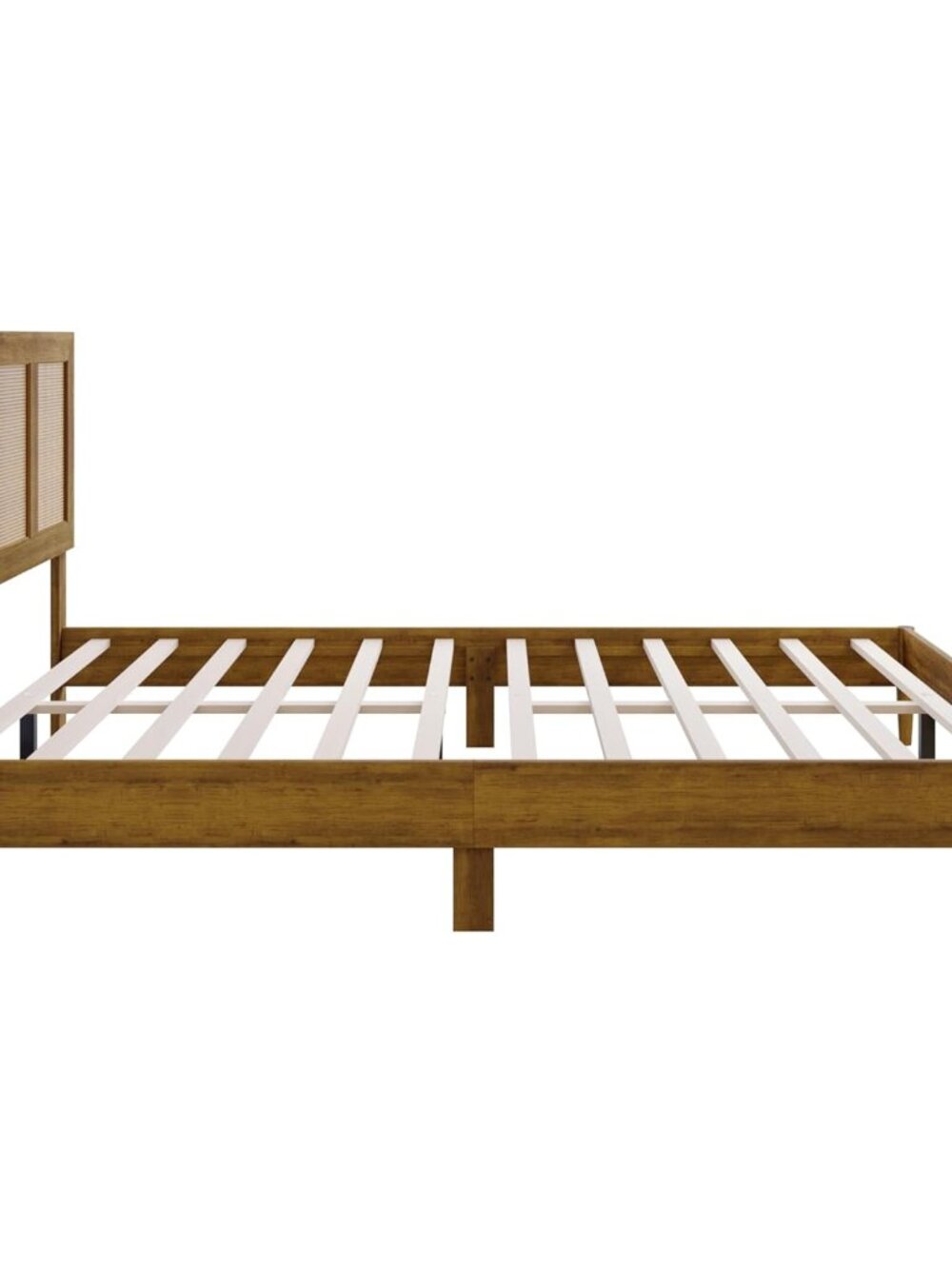 Skokie Full Wood Platform Bed Frame with Rattan Accents – Rustic Solid Wood Desi - Picture 6 of 10